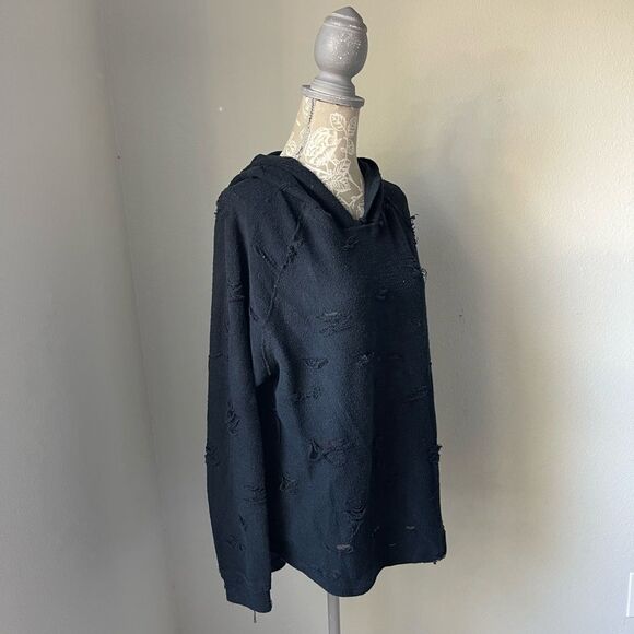 Michael Lauren Rudy Distressed Pullover Hoodie in Black - Picture 9 of 12